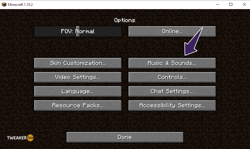 Music and Sounds option in minecraft