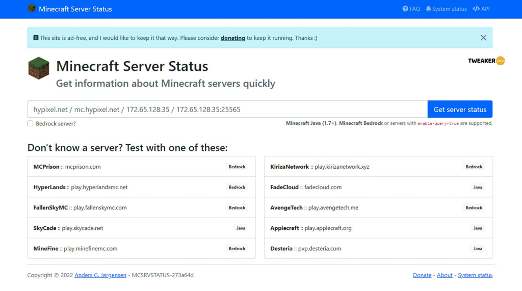 Check Minecraft Server Status
