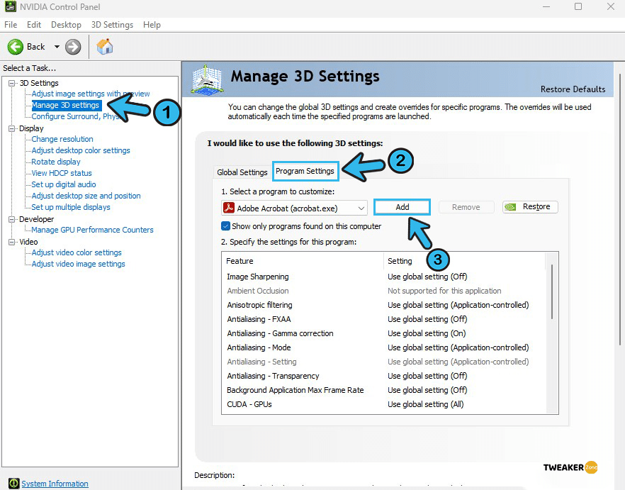 Manage 3D settings in Nvidia
