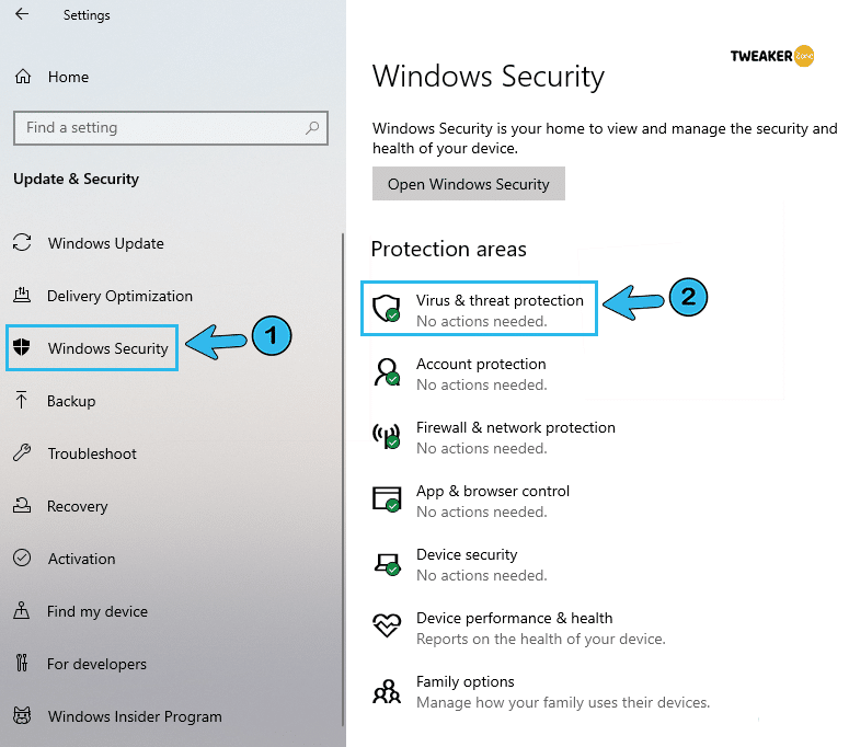 Windows Security Under Virus & threat protection