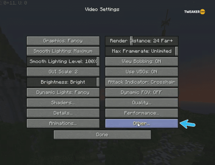 minecraft video settings other option