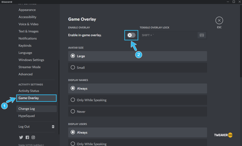 Discord Enable in-game overlay