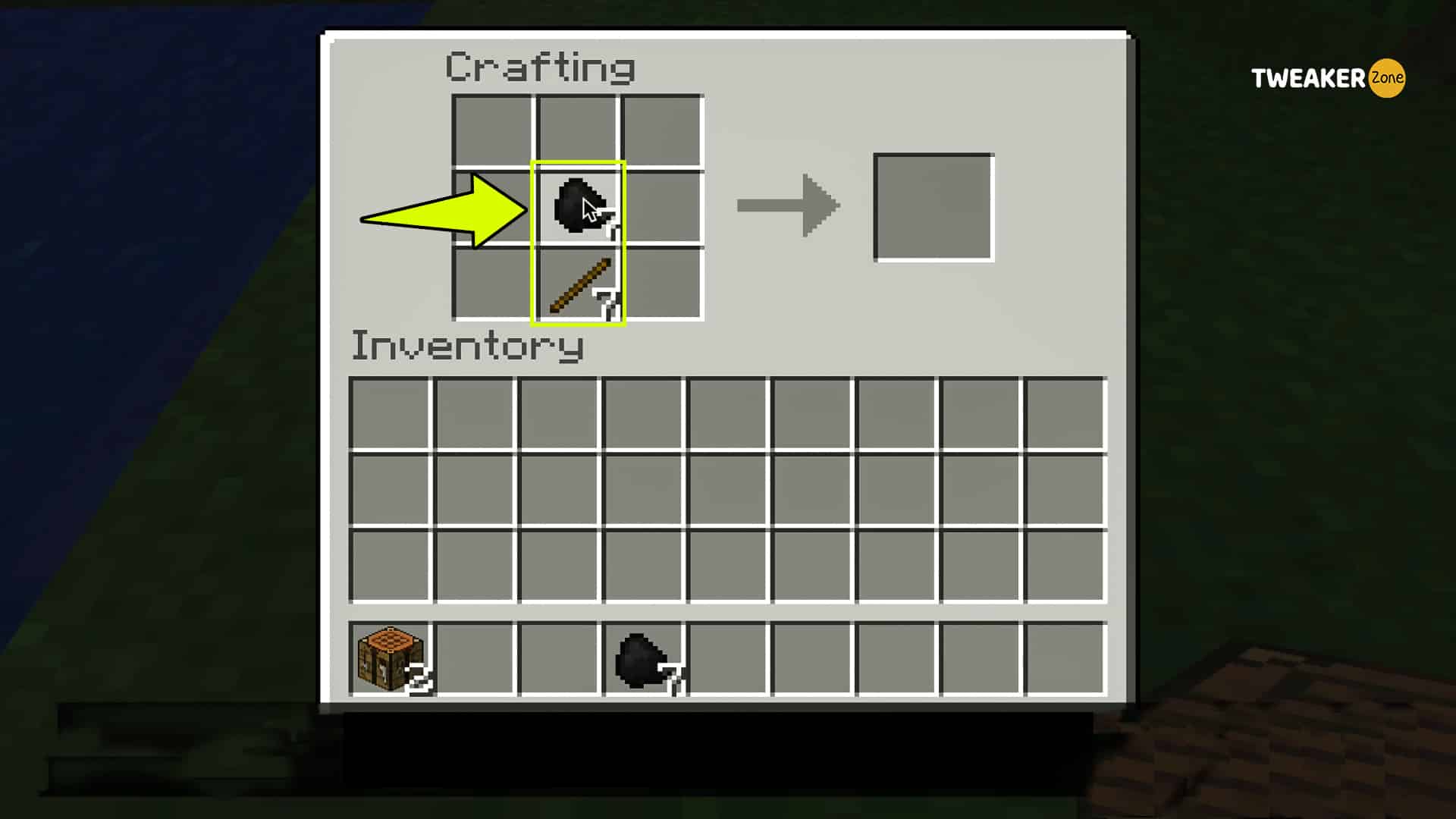 Coal and stick crafting table