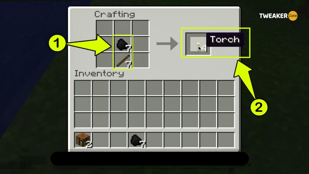 Crafting torch using coal and stick